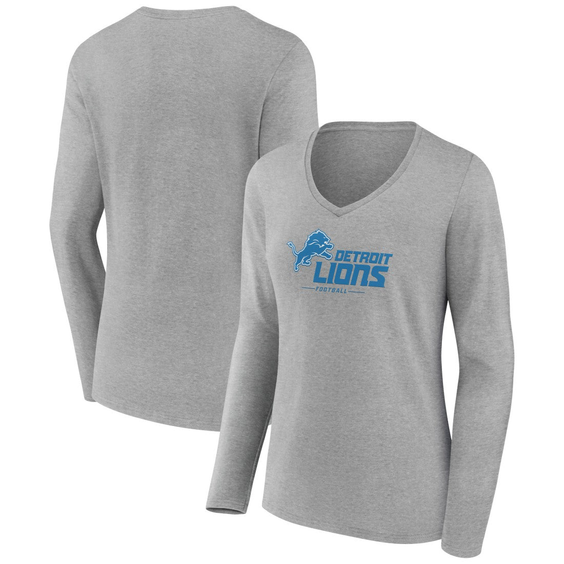 Detroit Lions Women's Logo Team Lockup Long Sleeve V-Neck T-Shirt - Heather Gray sale