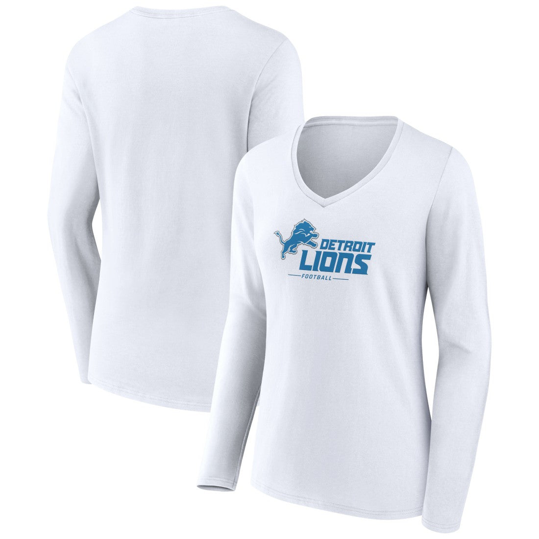 Detroit Lions Women's Logo Team Lockup Long Sleeve V-Neck T-Shirt - White online