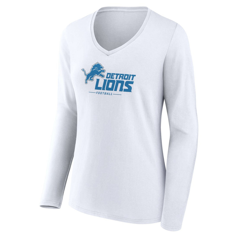 Detroit Lions Women's Logo Team Lockup Long Sleeve V-Neck T-Shirt - White online