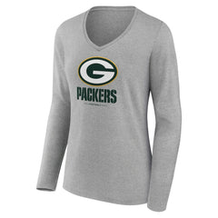 Green Bay Packers Women's Logo Team Lockup Long Sleeve V-Neck T-Shirt - Heather Gray cheap