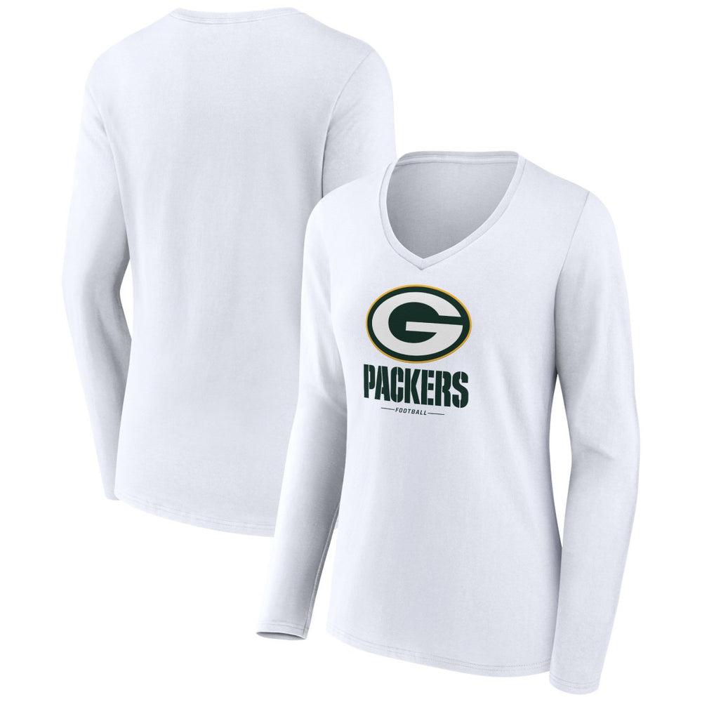 Green Bay Packers Women's Logo Team Lockup Long Sleeve V-Neck T-Shirt - White outlet