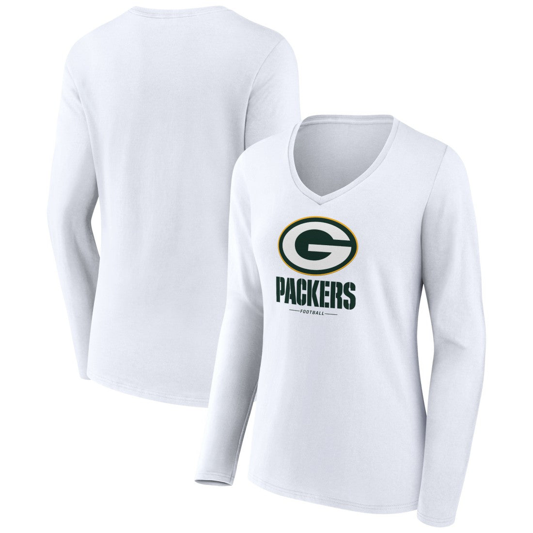 Green Bay Packers Women's Logo Team Lockup Long Sleeve V-Neck T-Shirt - White outlet