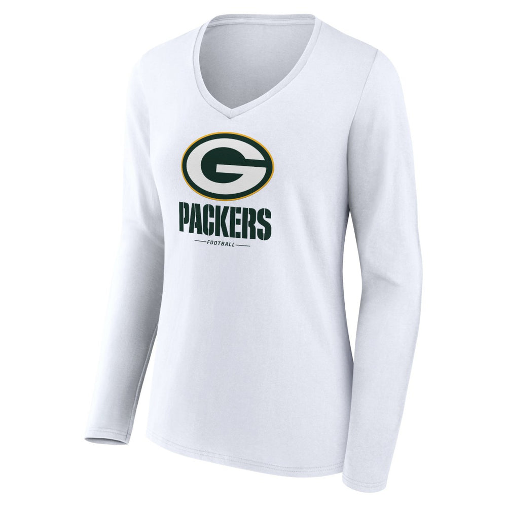 Green Bay Packers Women's Logo Team Lockup Long Sleeve V-Neck T-Shirt - White outlet