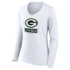 Green Bay Packers Women's Logo Team Lockup Long Sleeve V-Neck T-Shirt - White outlet
