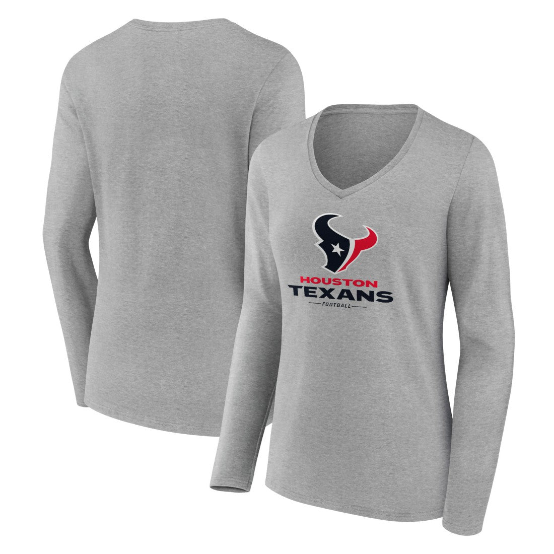 Houston Texans Women's Logo Team Lockup Long Sleeve V-Neck T-Shirt - Heather Gray sale