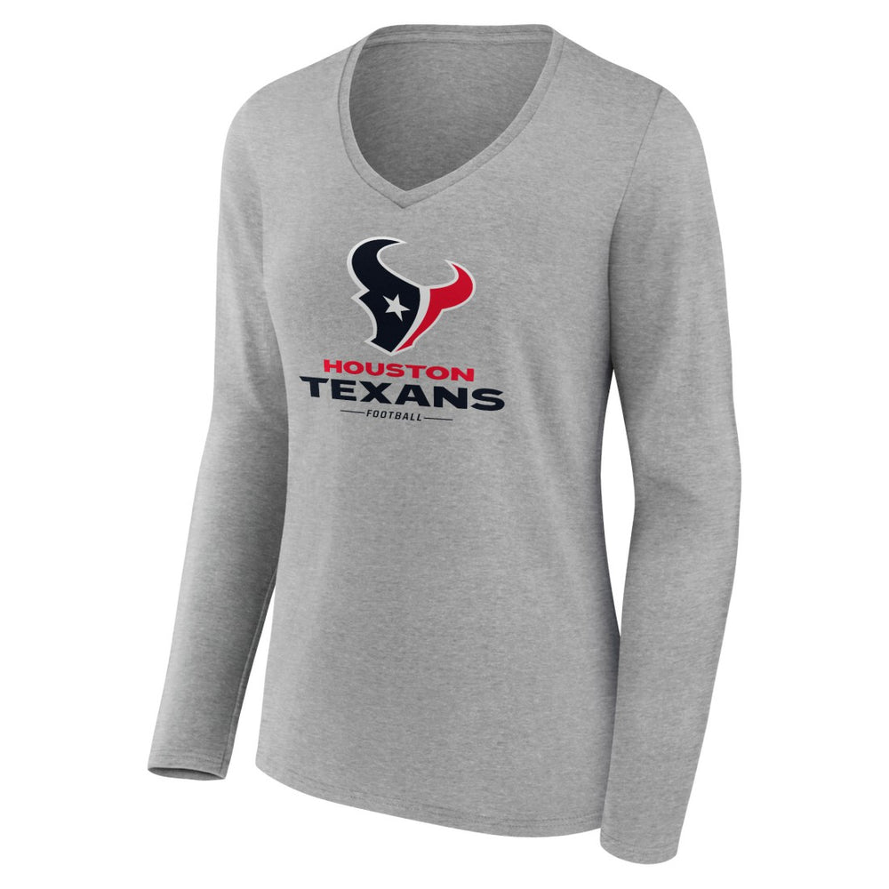 Houston Texans Women's Logo Team Lockup Long Sleeve V-Neck T-Shirt - Heather Gray sale