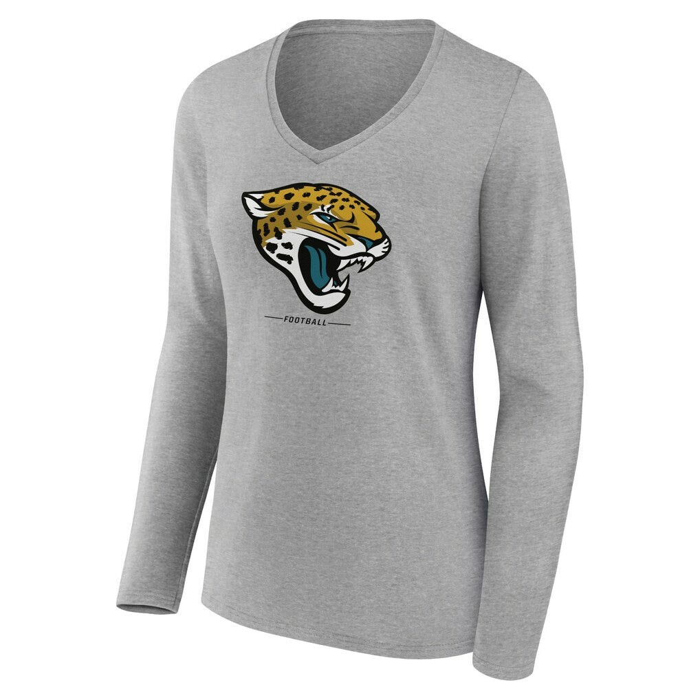 Jacksonville Jaguars Women's Logo Team Lockup Long Sleeve V-Neck T-Shirt - Heather Gray cheap