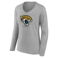 Jacksonville Jaguars Women's Logo Team Lockup Long Sleeve V-Neck T-Shirt - Heather Gray cheap