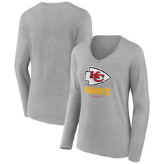 Kansas City Chiefs Women's Logo Team Lockup Long Sleeve V-Neck T-Shirt - Heather Gray online
