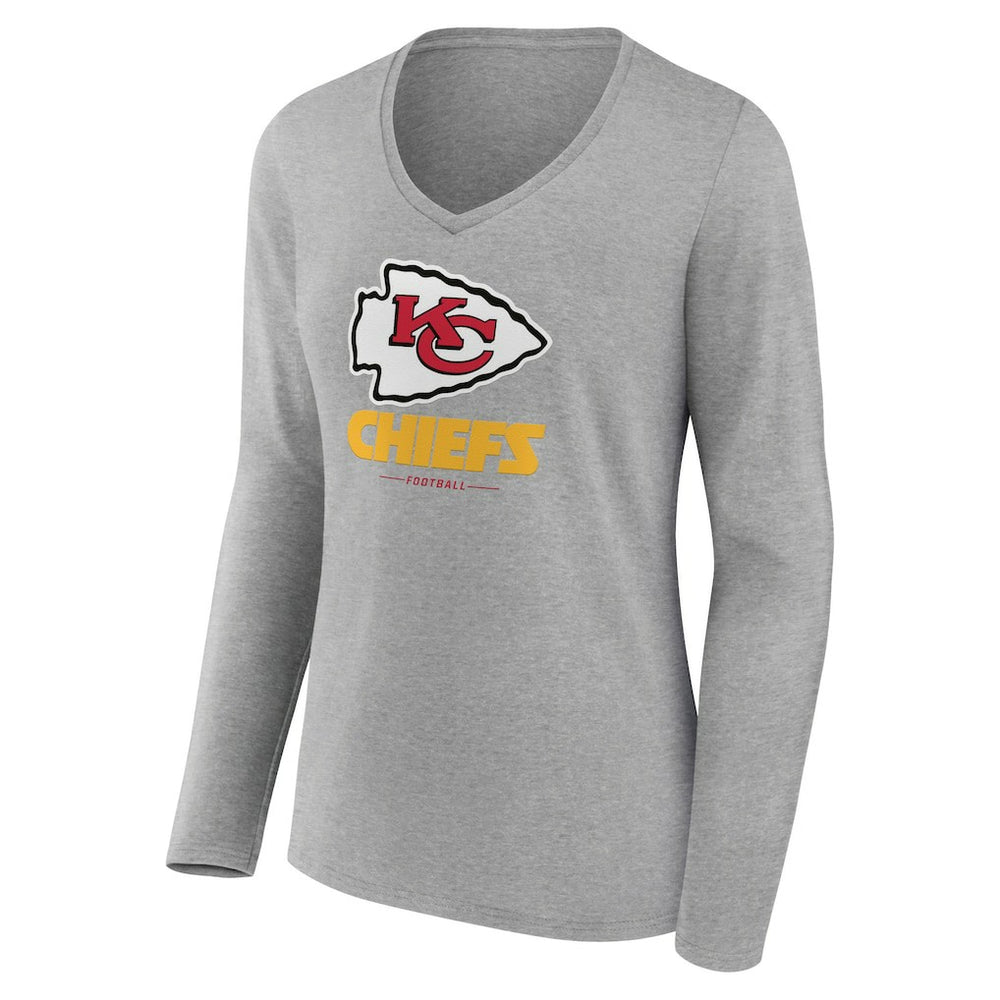 Kansas City Chiefs Women's Logo Team Lockup Long Sleeve V-Neck T-Shirt - Heather Gray online
