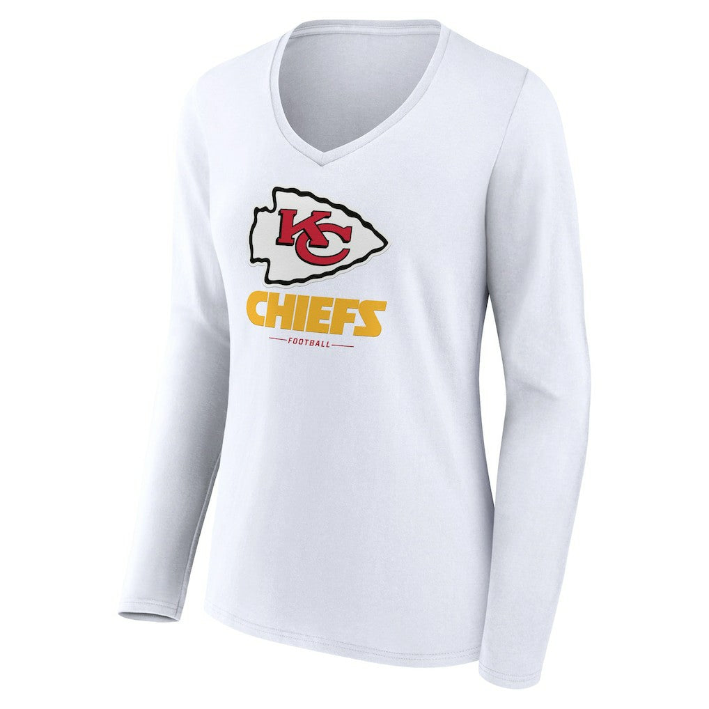 Kansas City Chiefs Women's Logo Team Lockup Long Sleeve V-Neck T-Shirt - White outlet