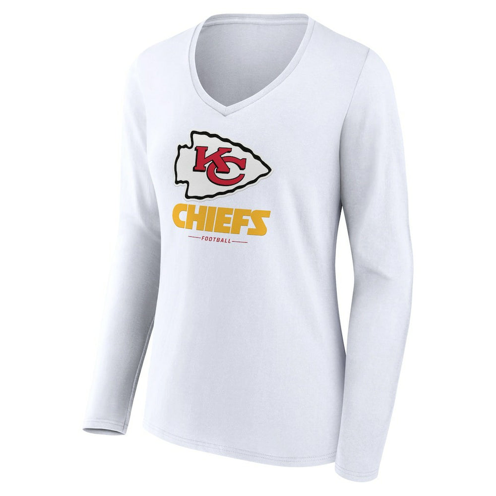 Kansas City Chiefs Women's Logo Team Lockup Long Sleeve V-Neck T-Shirt - White outlet