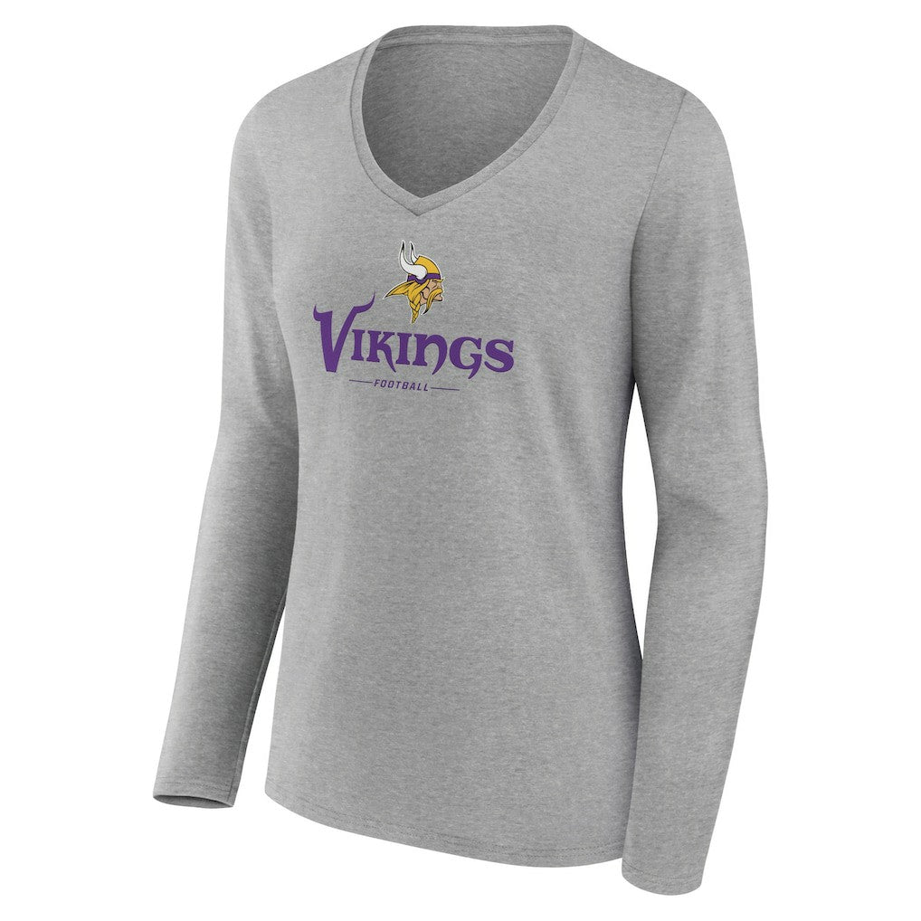 Minnesota Vikings Women's Logo Team Lockup Long Sleeve V-Neck T-Shirt - Heather Gray sale