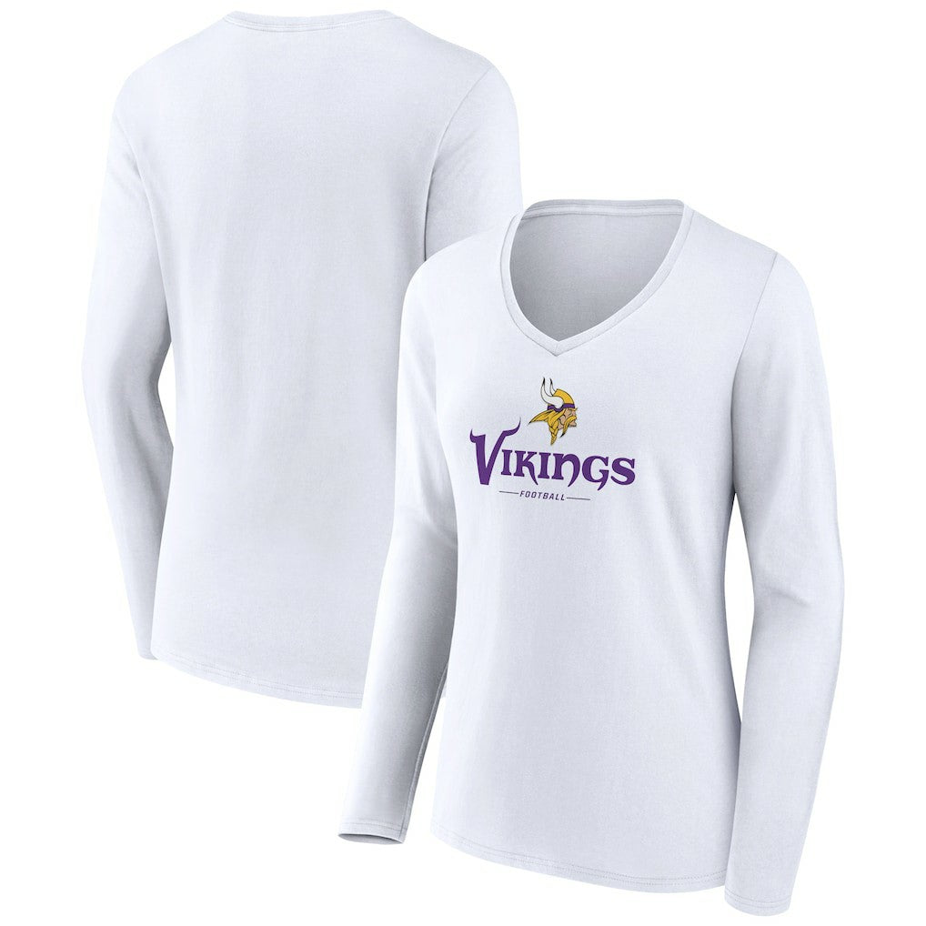 Minnesota Vikings Women's Logo Team Lockup Long Sleeve V-Neck T-Shirt - White sale