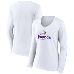 Minnesota Vikings Women's Logo Team Lockup Long Sleeve V-Neck T-Shirt - White sale