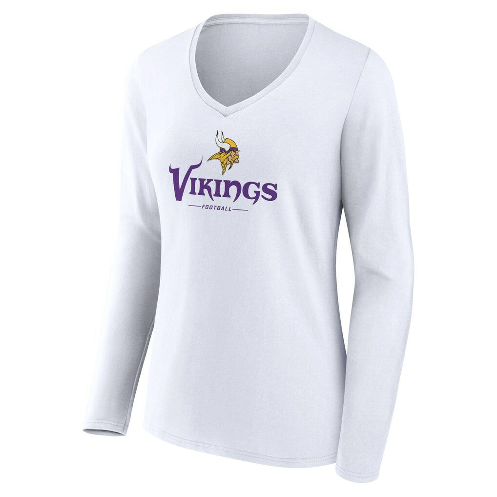 Minnesota Vikings Women's Logo Team Lockup Long Sleeve V-Neck T-Shirt - White sale