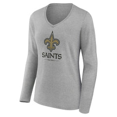New Orleans Saints Women's Logo Team Lockup Long Sleeve V-Neck T-Shirt - Heather Gray for sale