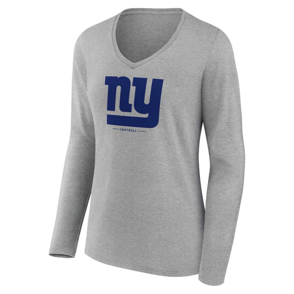 New York Giants Women's Logo Team Lockup Long Sleeve V-Neck T-Shirt - Heather Gray outlet