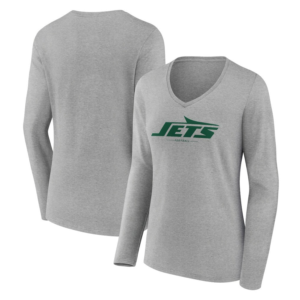 New York Jets Women's Logo Team Lockup Long Sleeve V-Neck T-Shirt - Heather Gray outlet