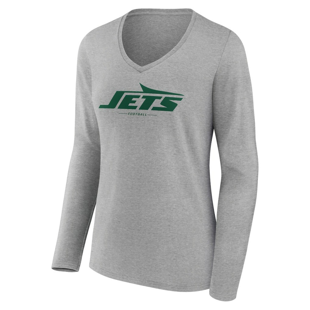 New York Jets Women's Logo Team Lockup Long Sleeve V-Neck T-Shirt - Heather Gray outlet
