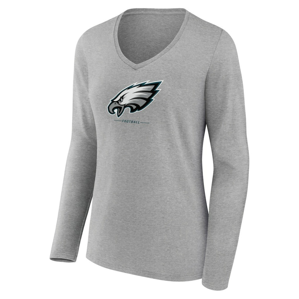 Philadelphia Eagles Women's Logo Team Lockup Long Sleeve V-Neck T-Shirt - Heather Gray for sale