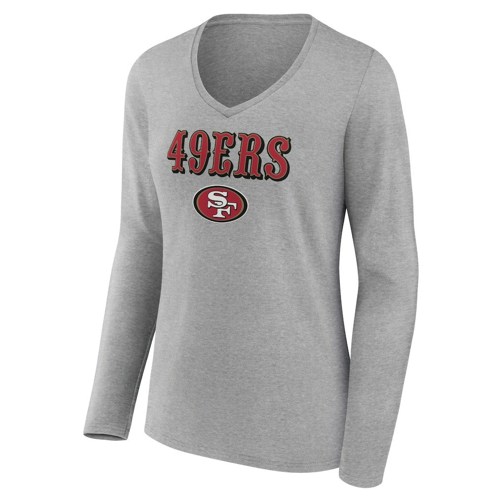 San Francisco 49ers Women's Logo Team Lockup Long Sleeve V-Neck T-Shirt - Heather Gray for sale