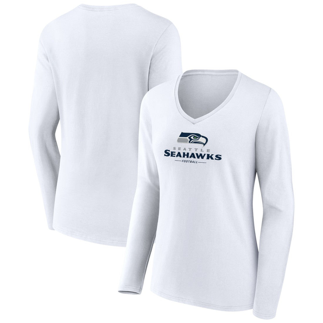 Seattle Seahawks Women's Logo Team Lockup Long Sleeve V-Neck T-Shirt - White cheap