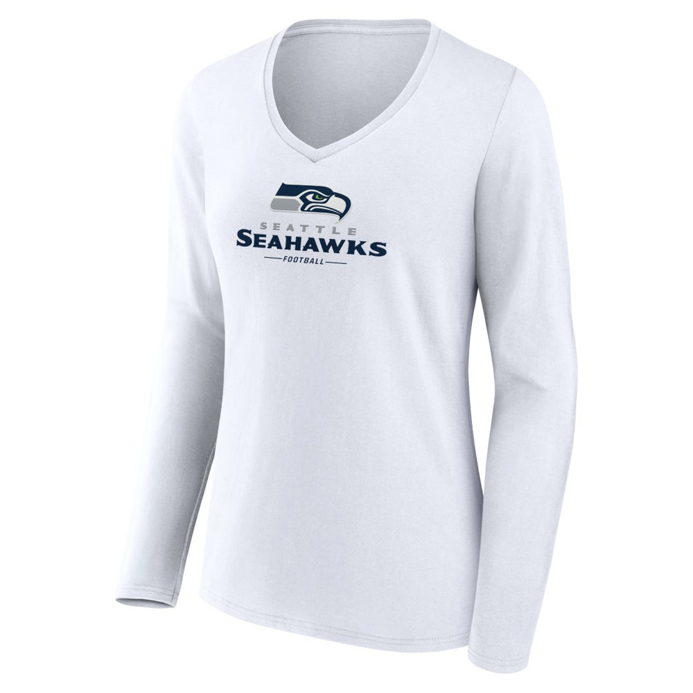 Seattle Seahawks Women's Logo Team Lockup Long Sleeve V-Neck T-Shirt - White cheap