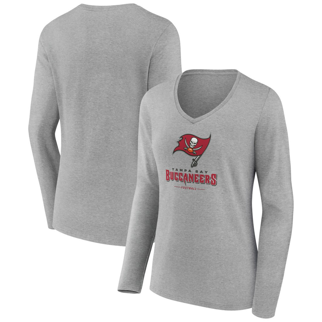 Tampa Bay Buccaneers Women's Logo Team Lockup Long Sleeve V-Neck T-Shirt - Heather Gray outlet