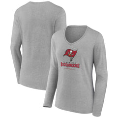 Tampa Bay Buccaneers Women's Logo Team Lockup Long Sleeve V-Neck T-Shirt - Heather Gray outlet