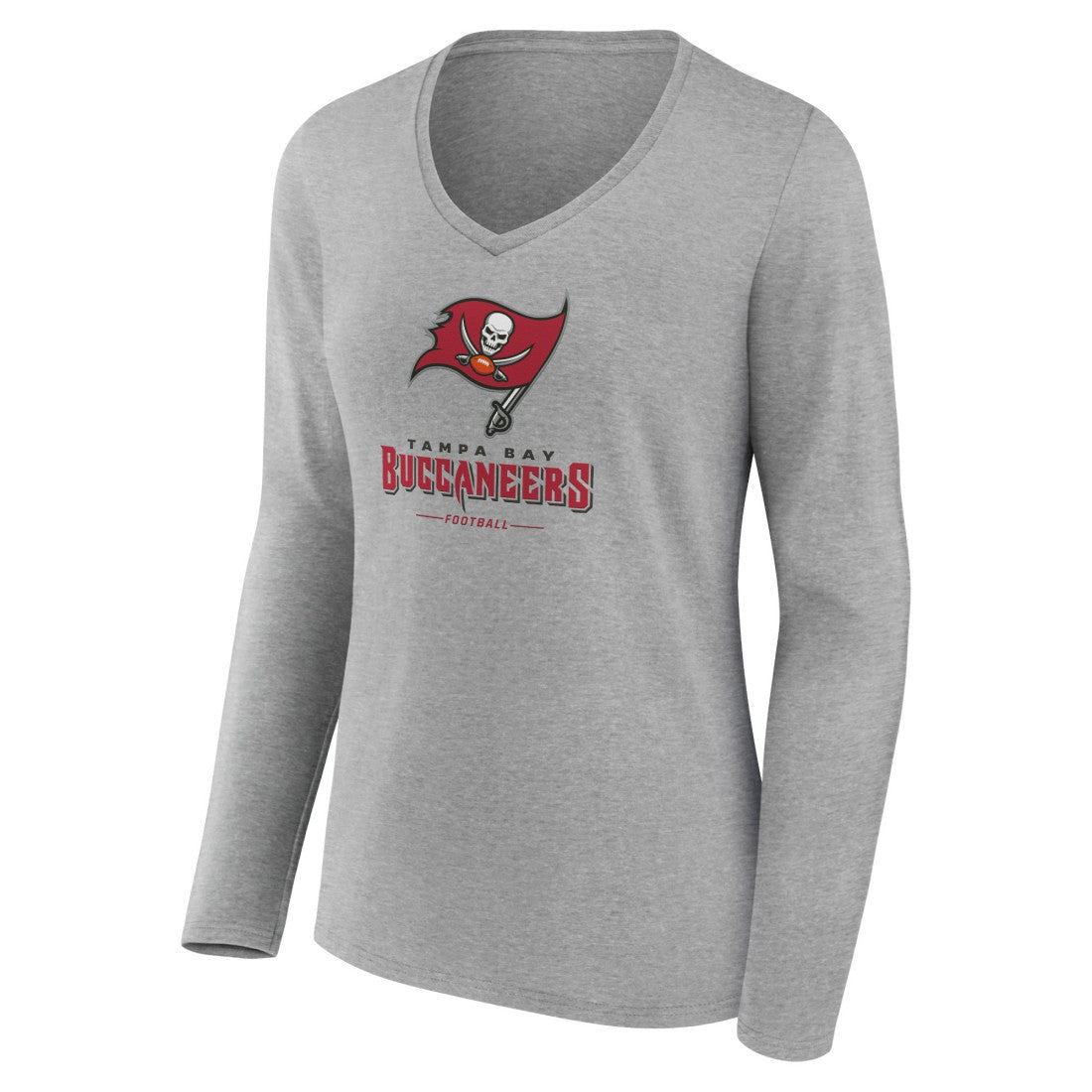 Tampa Bay Buccaneers Women's Logo Team Lockup Long Sleeve V-Neck T-Shirt - Heather Gray outlet