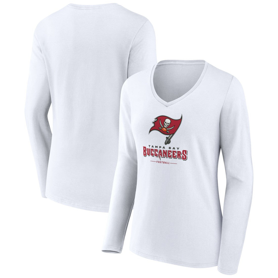 Tampa Bay Buccaneers Women's Logo Team Lockup Long Sleeve V-Neck T-Shirt - White on sale