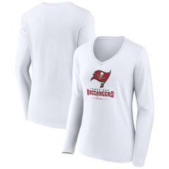 Tampa Bay Buccaneers Women's Logo Team Lockup Long Sleeve V-Neck T-Shirt - White on sale