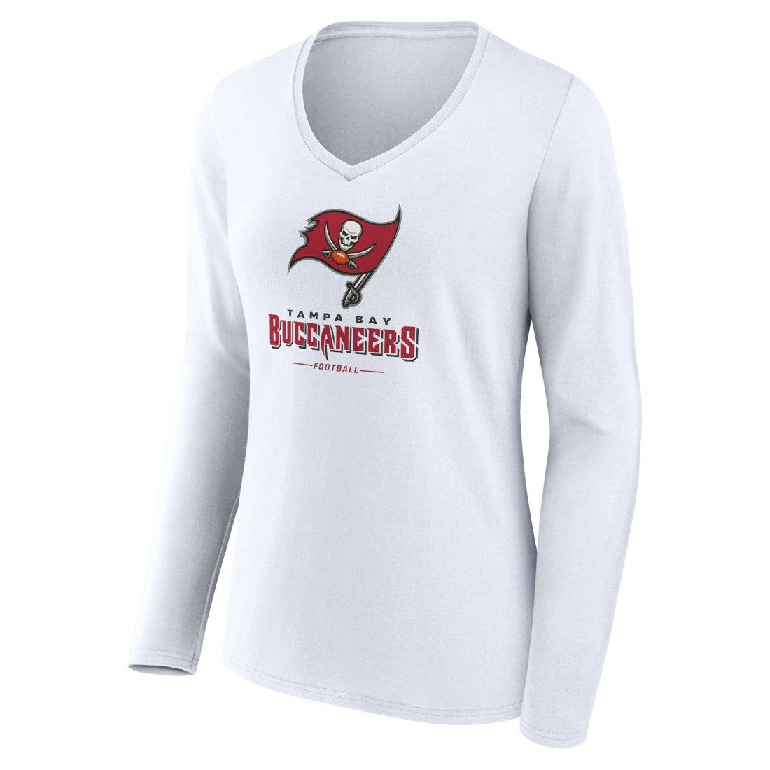 Tampa Bay Buccaneers Women's Logo Team Lockup Long Sleeve V-Neck T-Shirt - White on sale