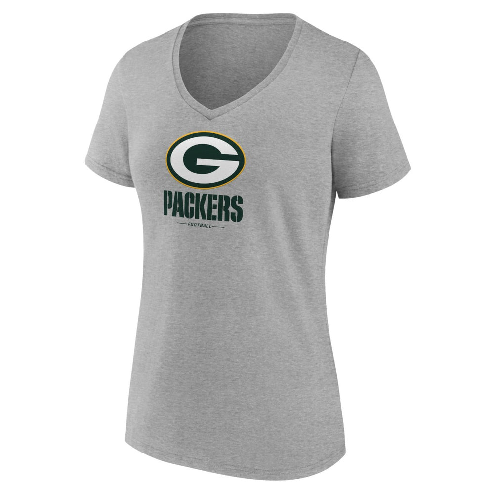 Green Bay Packers Women's Logo Team Lockup V-Neck T-Shirt - Gray sale