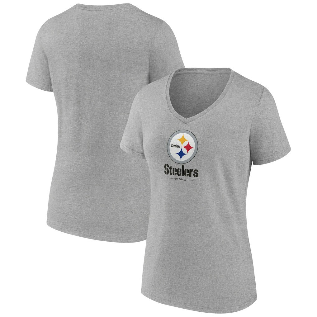 Pittsburgh Steelers Women's Logo Team Lockup V-Neck T-Shirt - Gray online