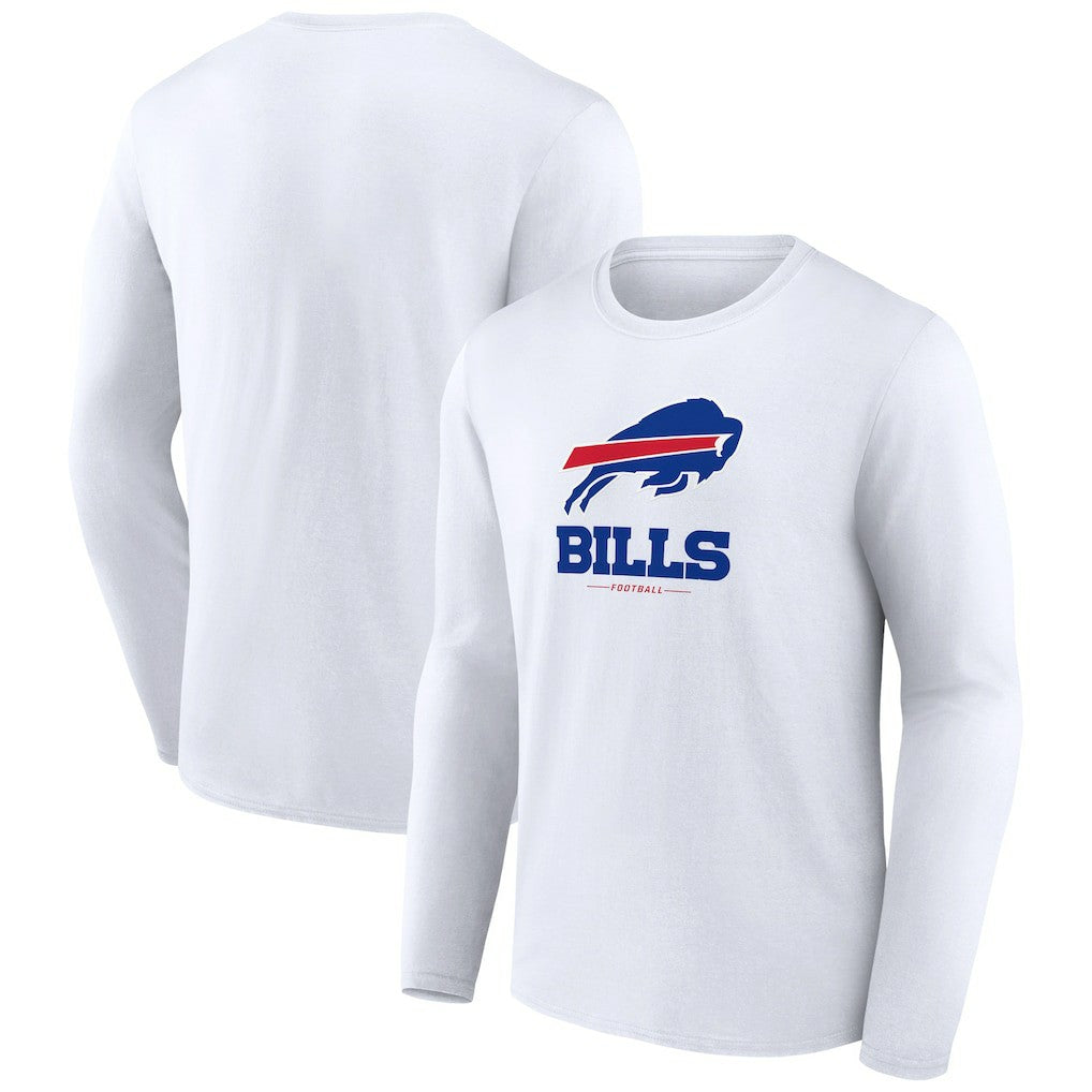 Buffalo Bills Logo Team Lockup Long Sleeve T-Shirt - White on sale