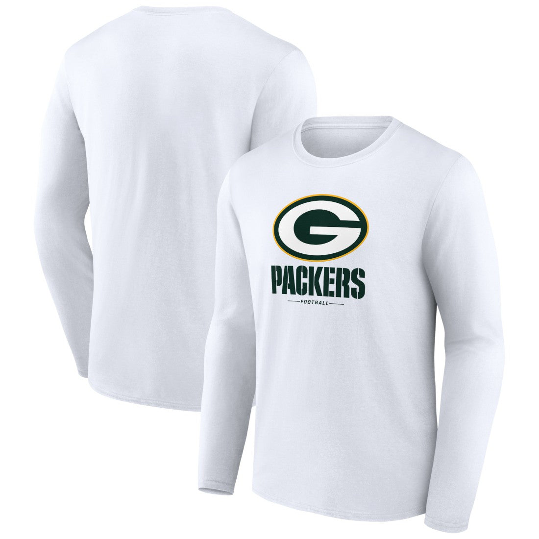 Green Bay Packers Logo Team Lockup Long Sleeve T-Shirt - White discount