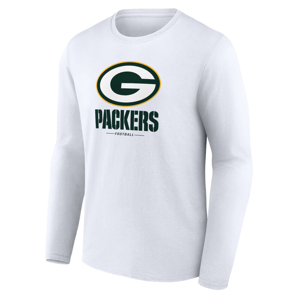 Green Bay Packers Logo Team Lockup Long Sleeve T-Shirt - White discount