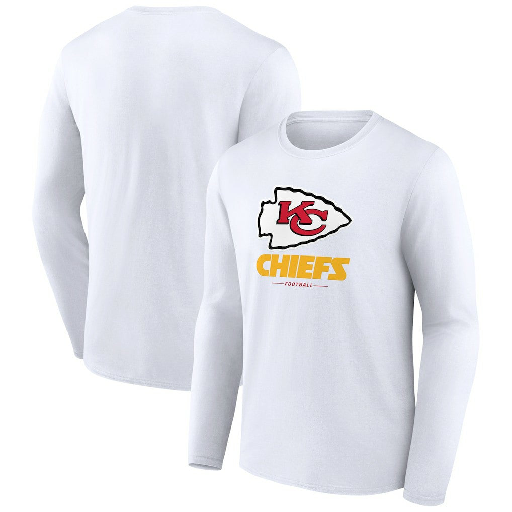Kansas City Chiefs Logo Team Lockup Long Sleeve T-Shirt - White for sale