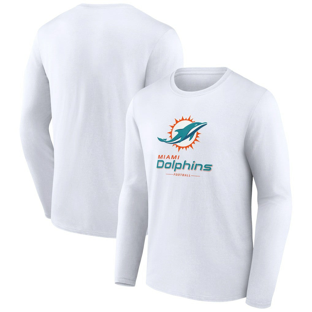Miami Dolphins Logo Team Lockup Long Sleeve T-Shirt - White cheap