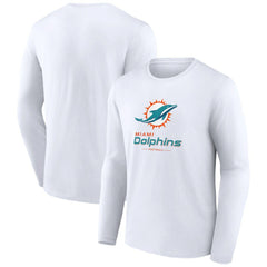 Miami Dolphins Logo Team Lockup Long Sleeve T-Shirt - White cheap