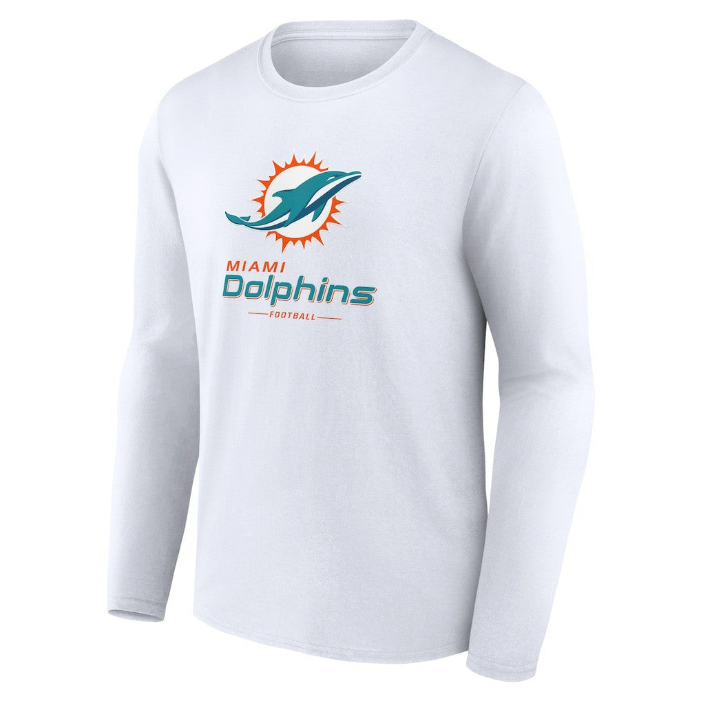 Miami Dolphins Logo Team Lockup Long Sleeve T-Shirt - White cheap
