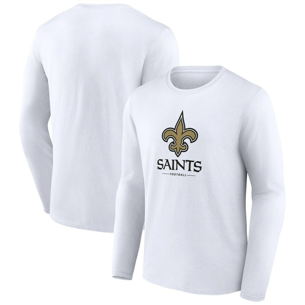 New Orleans Saints Logo Team Lockup Long Sleeve T-Shirt - White on sale