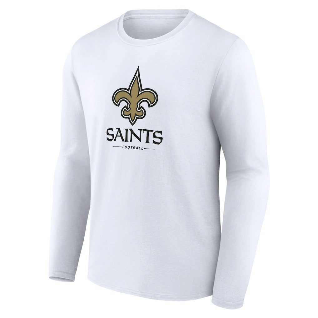 New Orleans Saints Logo Team Lockup Long Sleeve T-Shirt - White on sale