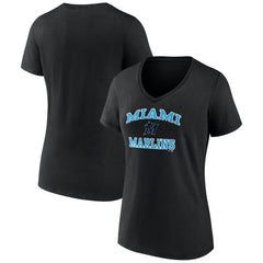 Miami Marlins Women's Heart and Soul V-Neck T-Shirt - Black