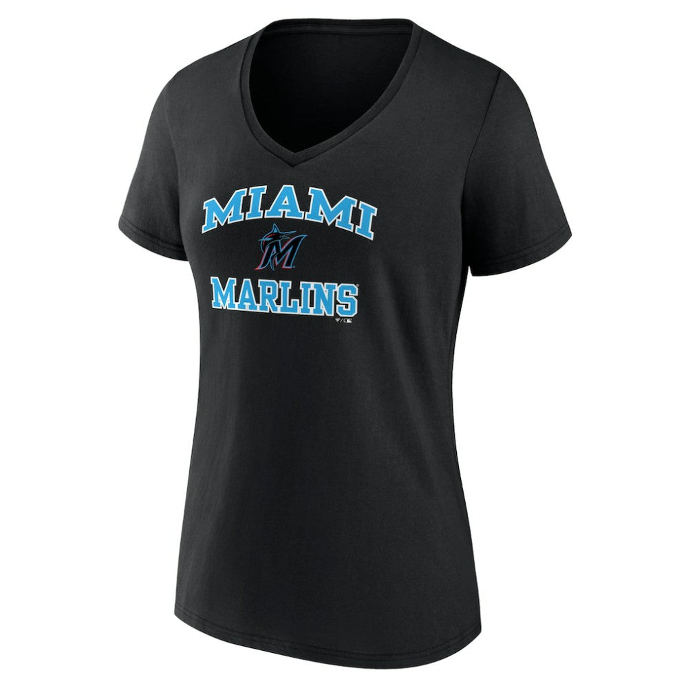 Miami Marlins Women's Heart and Soul V-Neck T-Shirt - Black