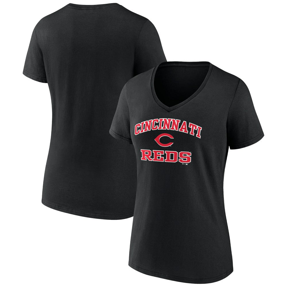 Cincinnati Reds Women's Heart and Soul V-Neck T-Shirt - Black
