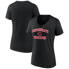 Cincinnati Reds Women's Heart and Soul V-Neck T-Shirt - Black