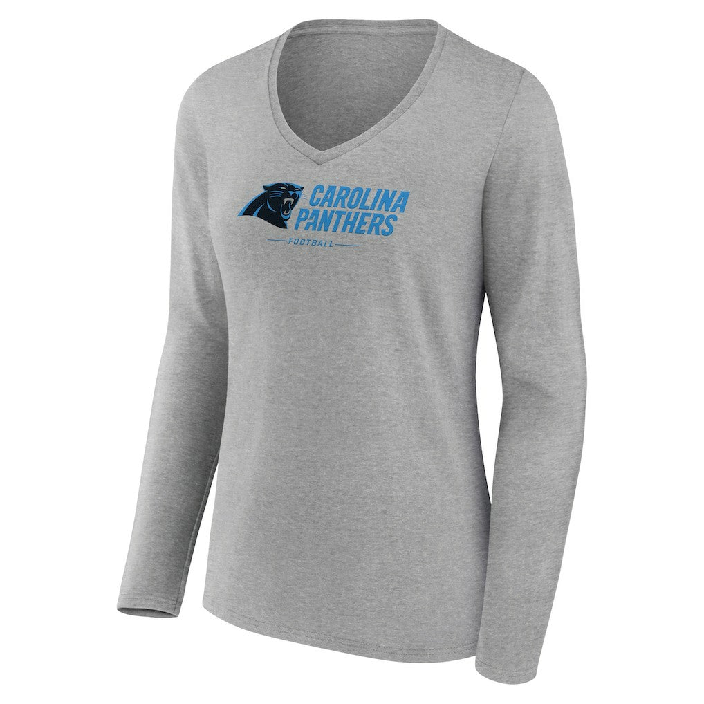 Carolina Panthers Women's Logo Team Lockup Long Sleeve V-Neck T-Shirt - Heather Gray on sale